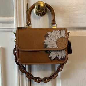 Coach x Koki Rogue Daisy Top Handle Bag Tumeric Nut Brown New